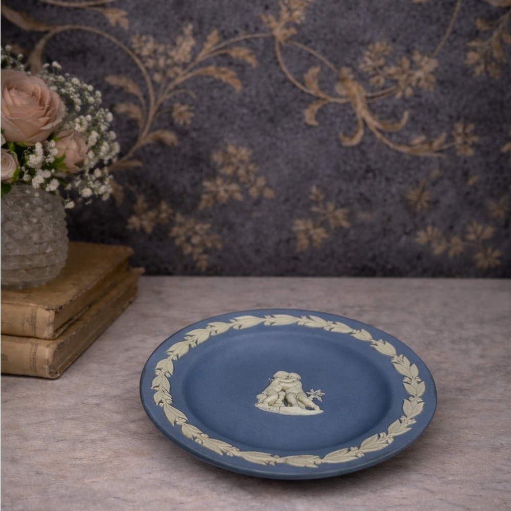 Vintage Wedgwood Blue Jasperware Cherub Pin Dish 1970 England